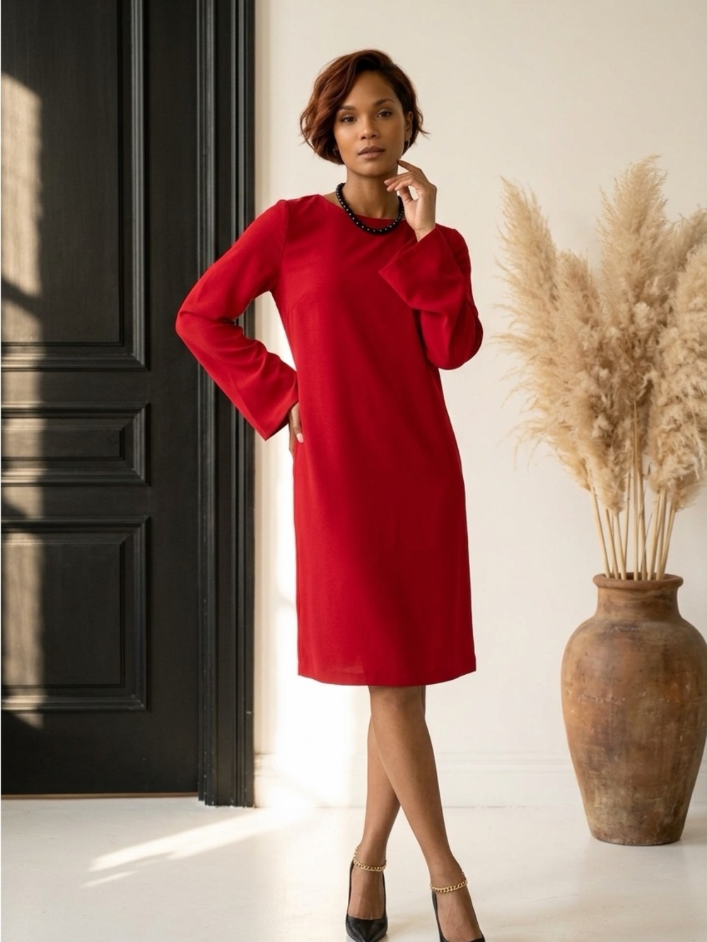 GAP Red Long-Sleeve Mini Shift Dress
